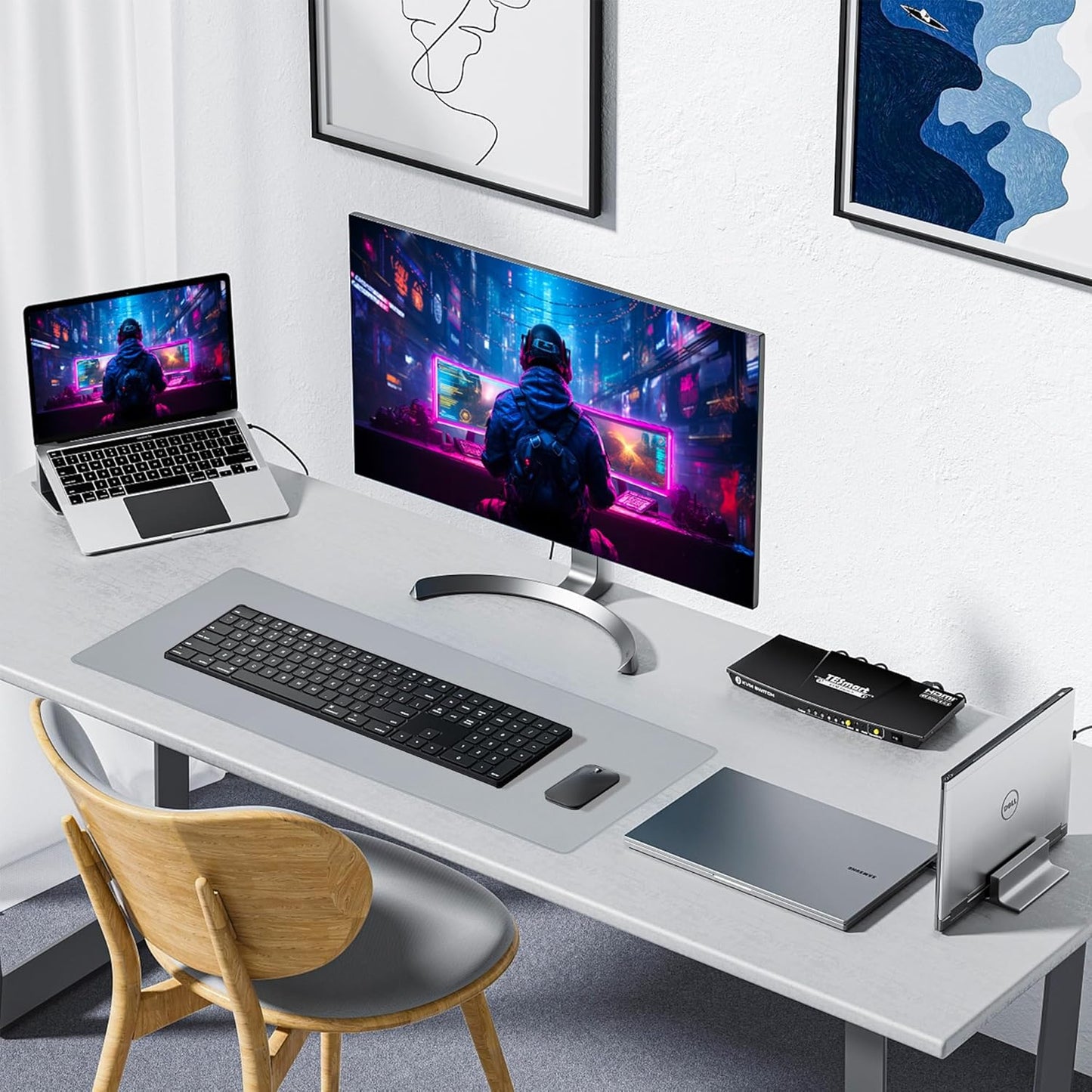 Waterproof Mouse Pad with Durable Stitched Edge, XXXL Gaming Keyboard Pad, Non-Slip Rubber Base Mouse Mat, Extended Desk Pad for Gamer, Office & Home, Gray Mousepad 35.4''X 15.7''X 0.12''